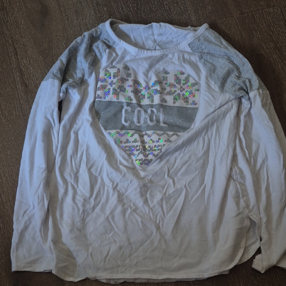 Children's Place White and Gray Long Sleeve Sequin Top